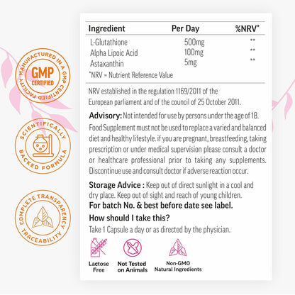 Supplement facts label for Bionutrica preventive health supplement Ireland showing ingredients and usage instructions