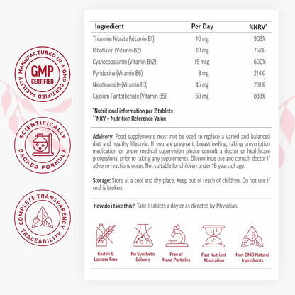 biomega Nutritional supplement label with ingredients, per day values, and certification logos on a white background.