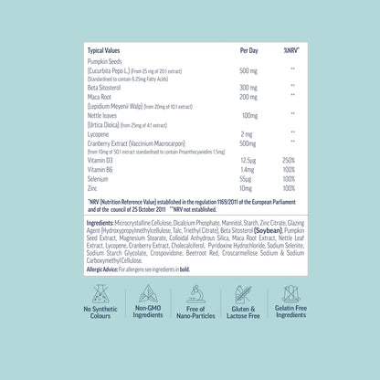 BioProstate prostate health supplement ingredients label - made in Ireland GMP certified