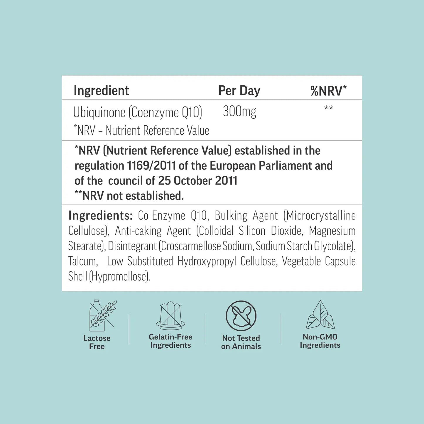 Ubiquinone CoQ10 300mg Supplement Facts and Ingredients Label