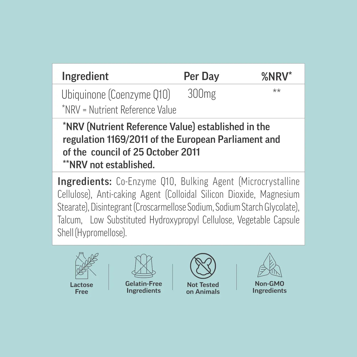 Ubiquinone CoQ10 300mg Supplement Facts and Ingredients Label