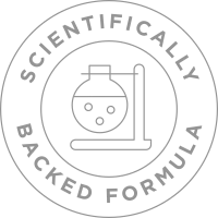 Circular logo with text 'Scientifically Backed Formula' and a beaker icon.