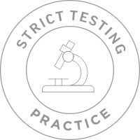 Circular logo with microscope icon and text 'Strict Testing Practice' on a white background